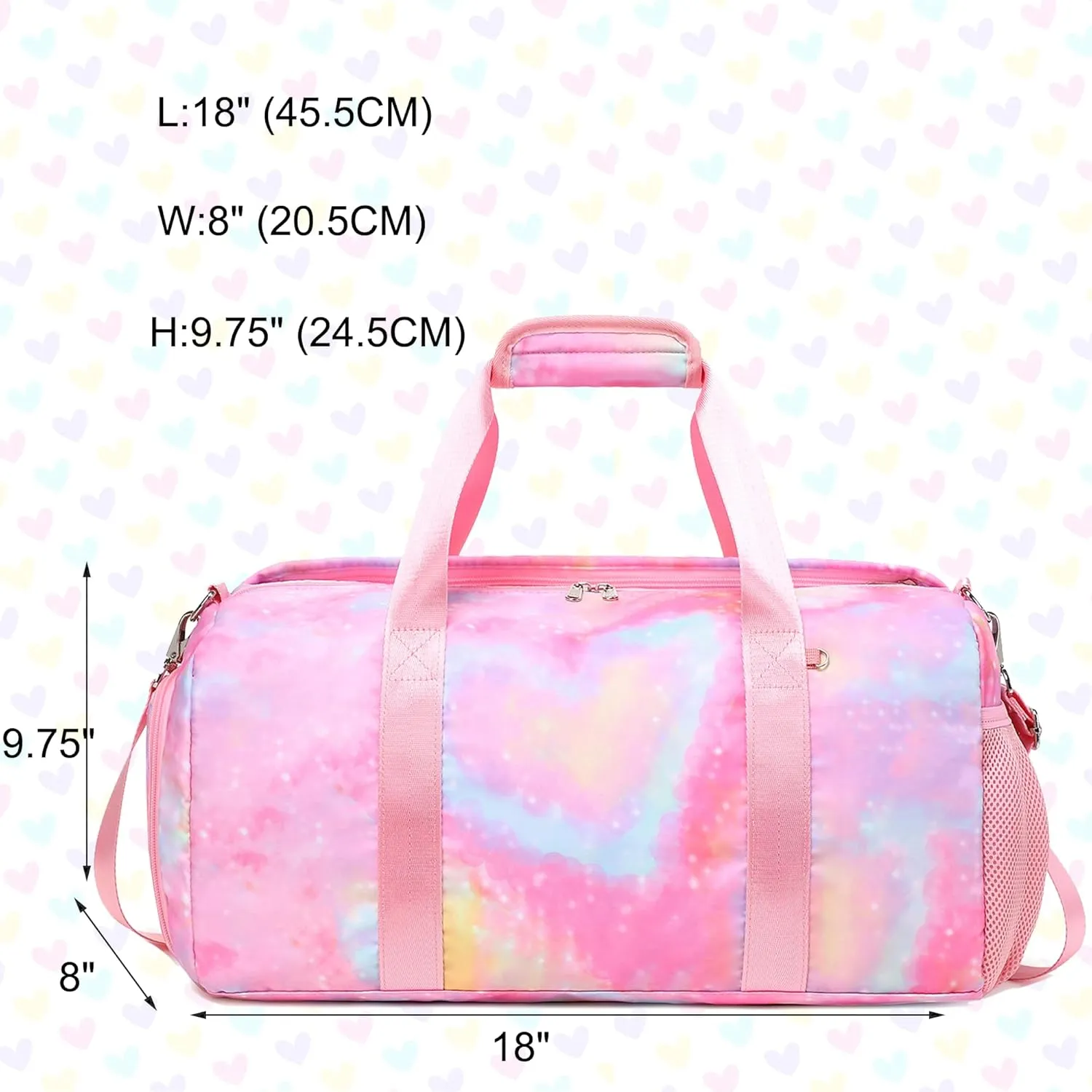 Dance Duffle With Shoe Compartment and Wet Pocket, Girls Gymnastics Overnight Sleepover Bag, Y2K Heart Shape