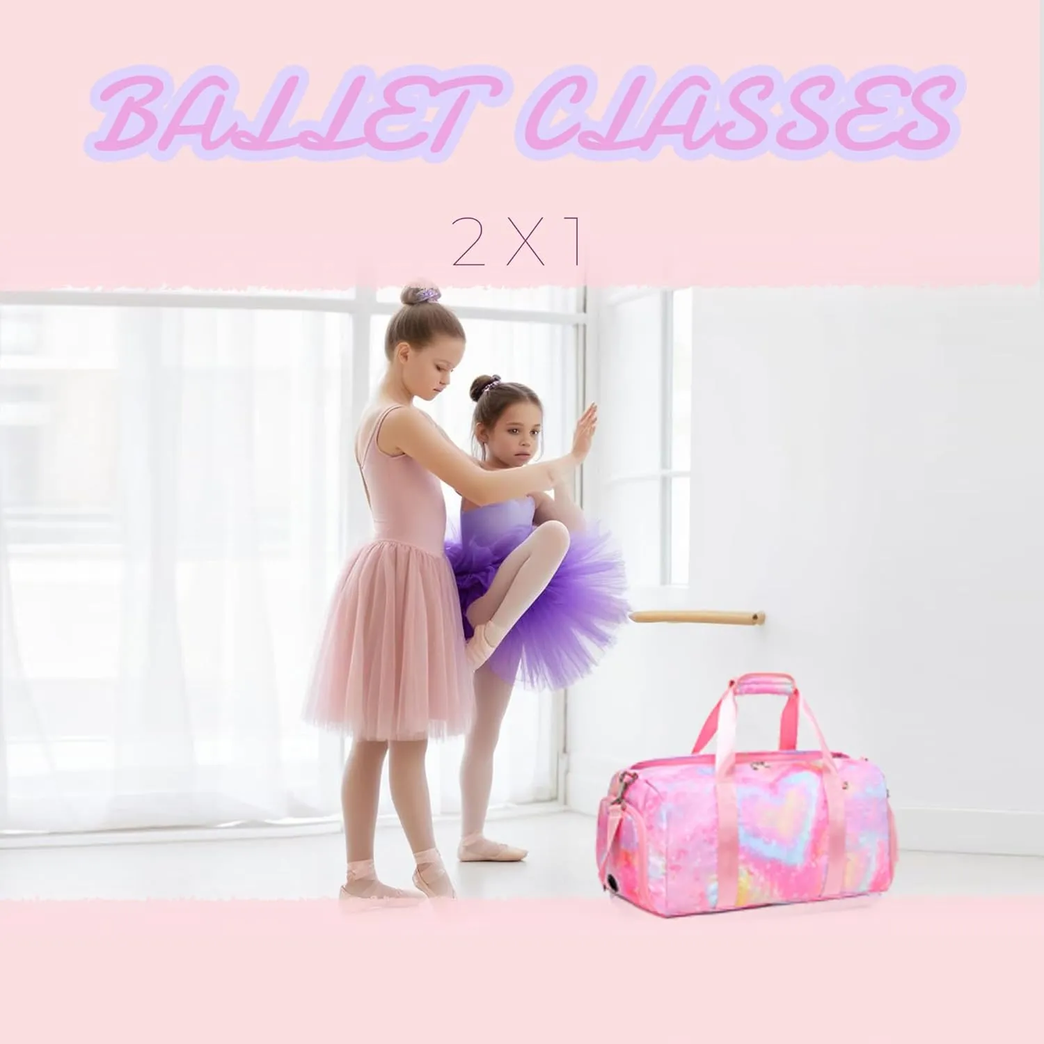 Dance Duffle With Shoe Compartment and Wet Pocket, Girls Gymnastics Overnight Sleepover Bag, Y2K Heart Shape