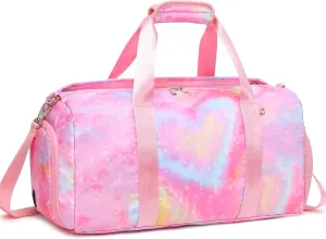 Dance Duffle With Shoe Compartment and Wet Pocket, Girls Gymnastics Overnight Sleepover Bag, Y2K Heart Shape