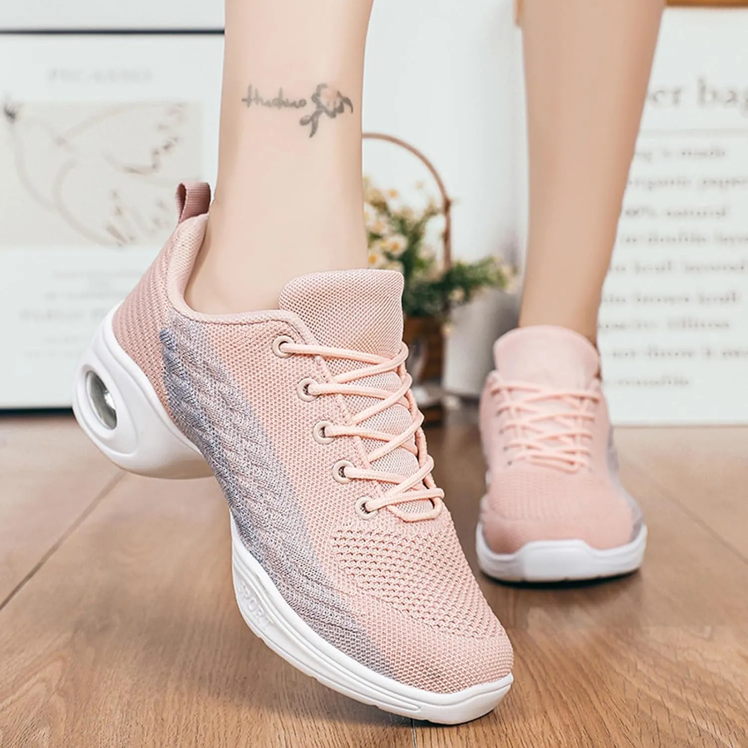 Dance Shoes for Women Jazz Shoes Split Sole Dance Sneakers Lace-up Air Cushion Jazz Sneakers Breathable Modern Dance Shoes Platform Walking Dance Shoe