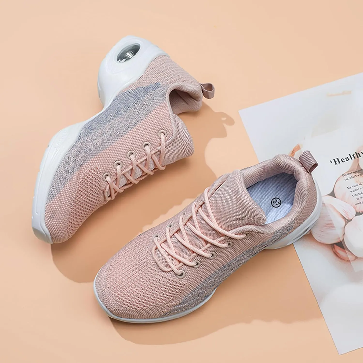 Dance Shoes for Women Jazz Shoes Split Sole Dance Sneakers Lace-up Air Cushion Jazz Sneakers Breathable Modern Dance Shoes Platform Walking Dance Shoe