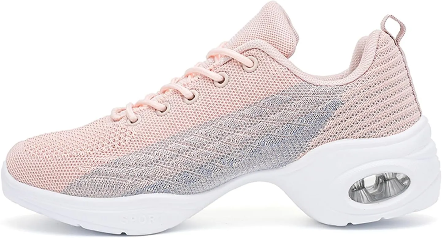 Dance Shoes for Women Jazz Shoes Split Sole Dance Sneakers Lace-up Air Cushion Jazz Sneakers Breathable Modern Dance Shoes Platform Walking Dance Shoe