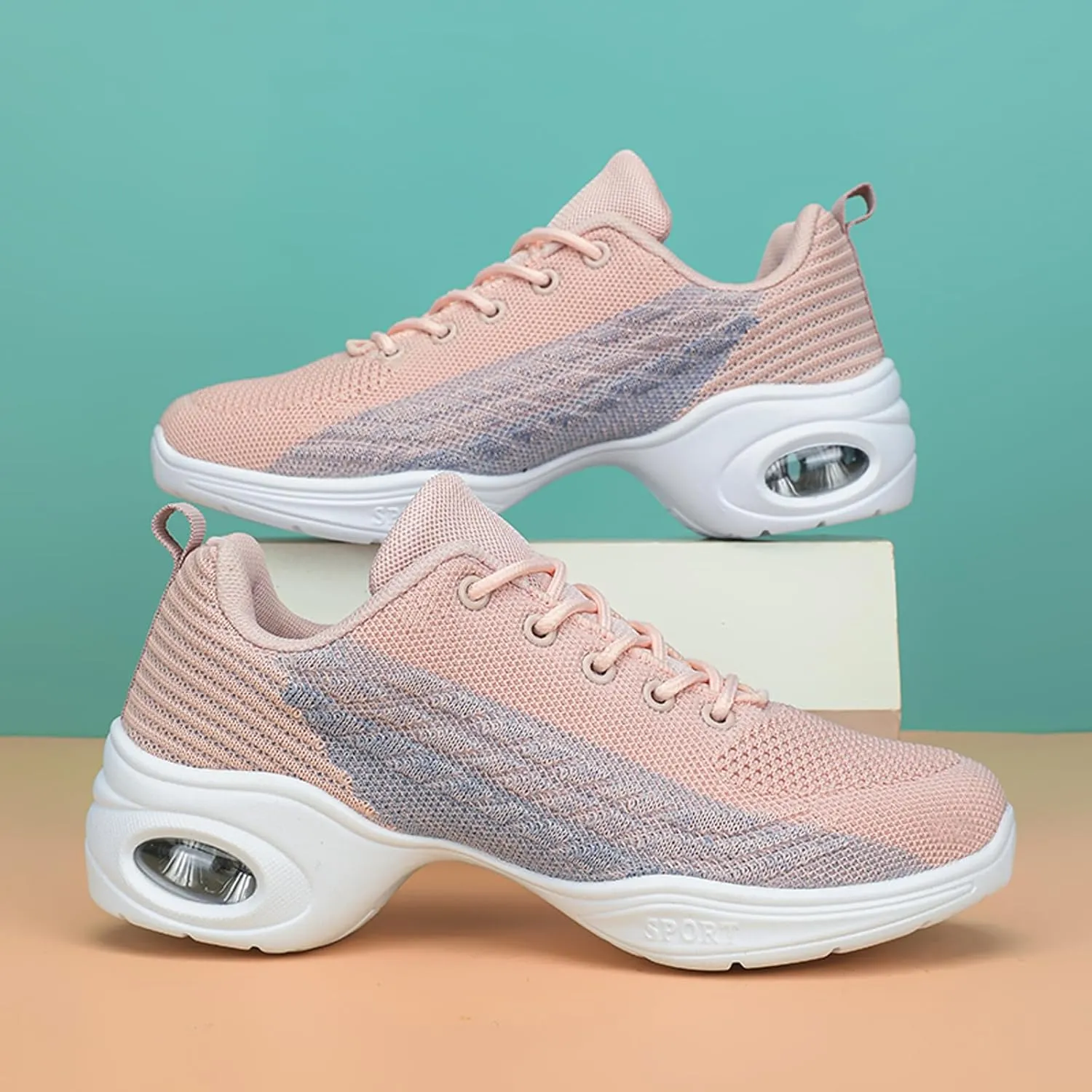 Dance Shoes for Women Jazz Shoes Split Sole Dance Sneakers Lace-up Air Cushion Jazz Sneakers Breathable Modern Dance Shoes Platform Walking Dance Shoe