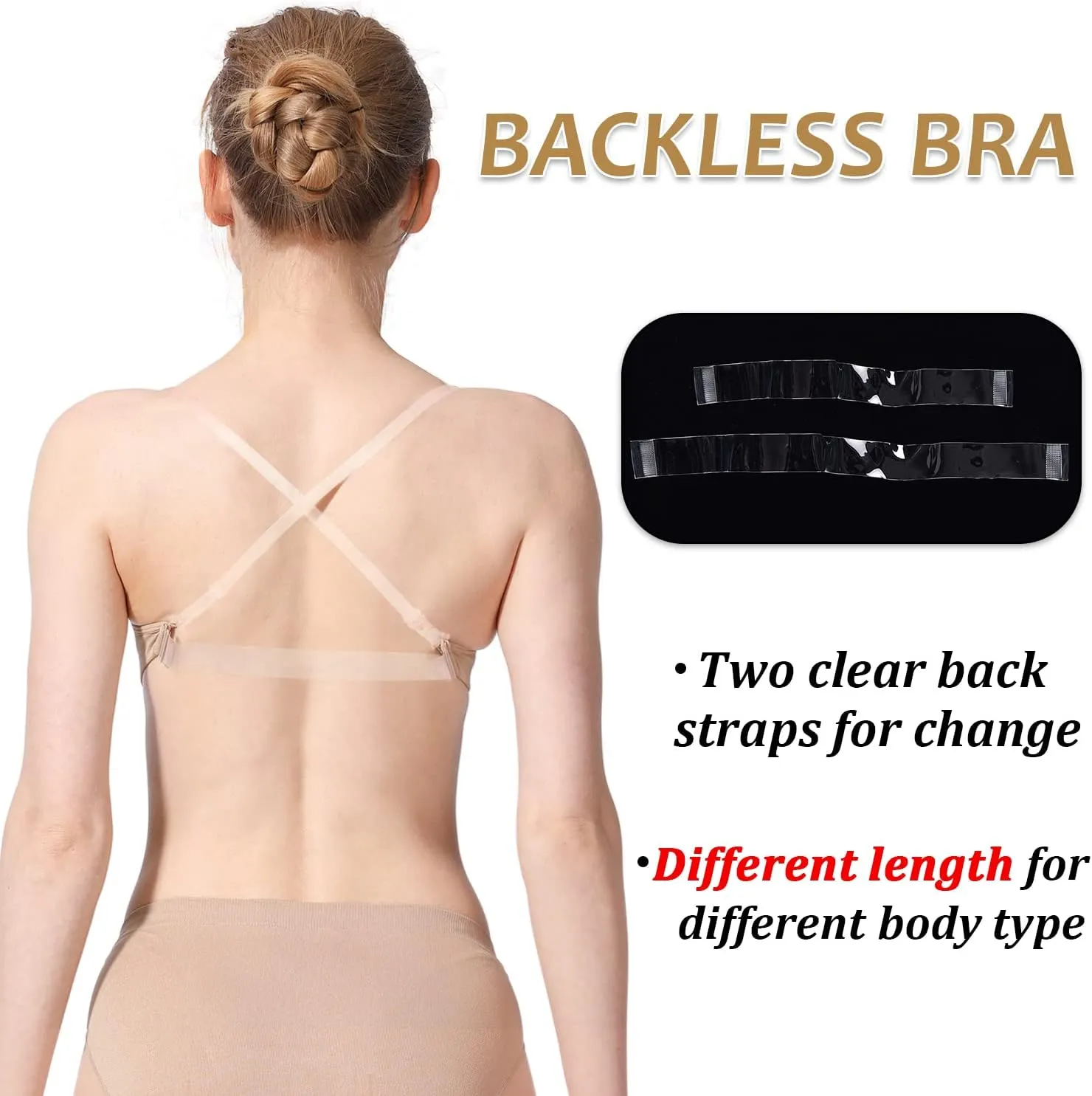 DANSHOW Women and Girls Professional Nude Dance Ballet Bras with Clear Convertible Straps
