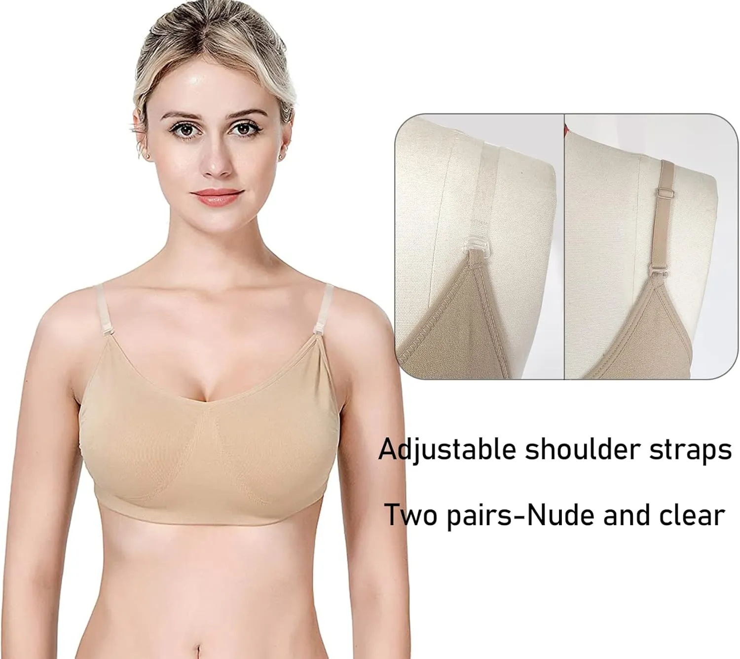 DANSHOW Women and Girls Professional Nude Dance Ballet Bras with Clear Convertible Straps