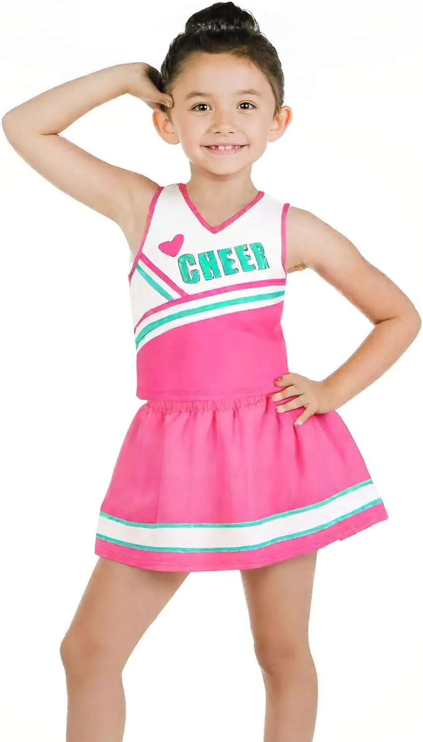 Danzcue Girls Sweetheart Cheerleader Uniform Costume, Cheerleading Uniform Outfit for Halloween Party Birthday Gift, Pink, X-Large