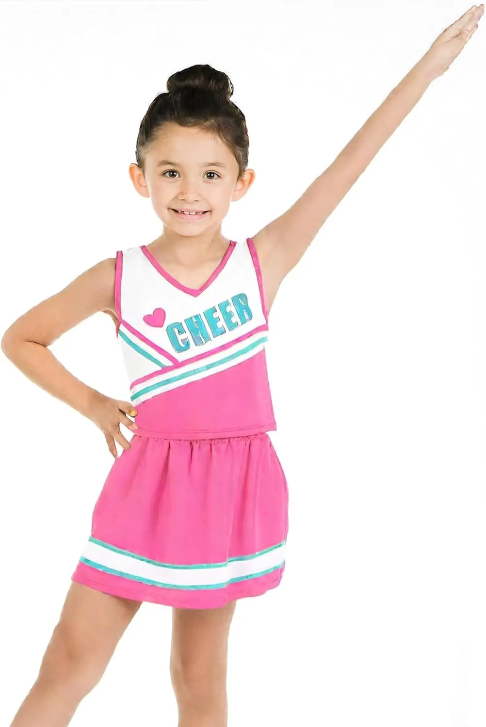 Danzcue Girls Sweetheart Cheerleader Uniform Costume, Cheerleading Uniform Outfit for Halloween Party Birthday Gift, Pink, X-Large