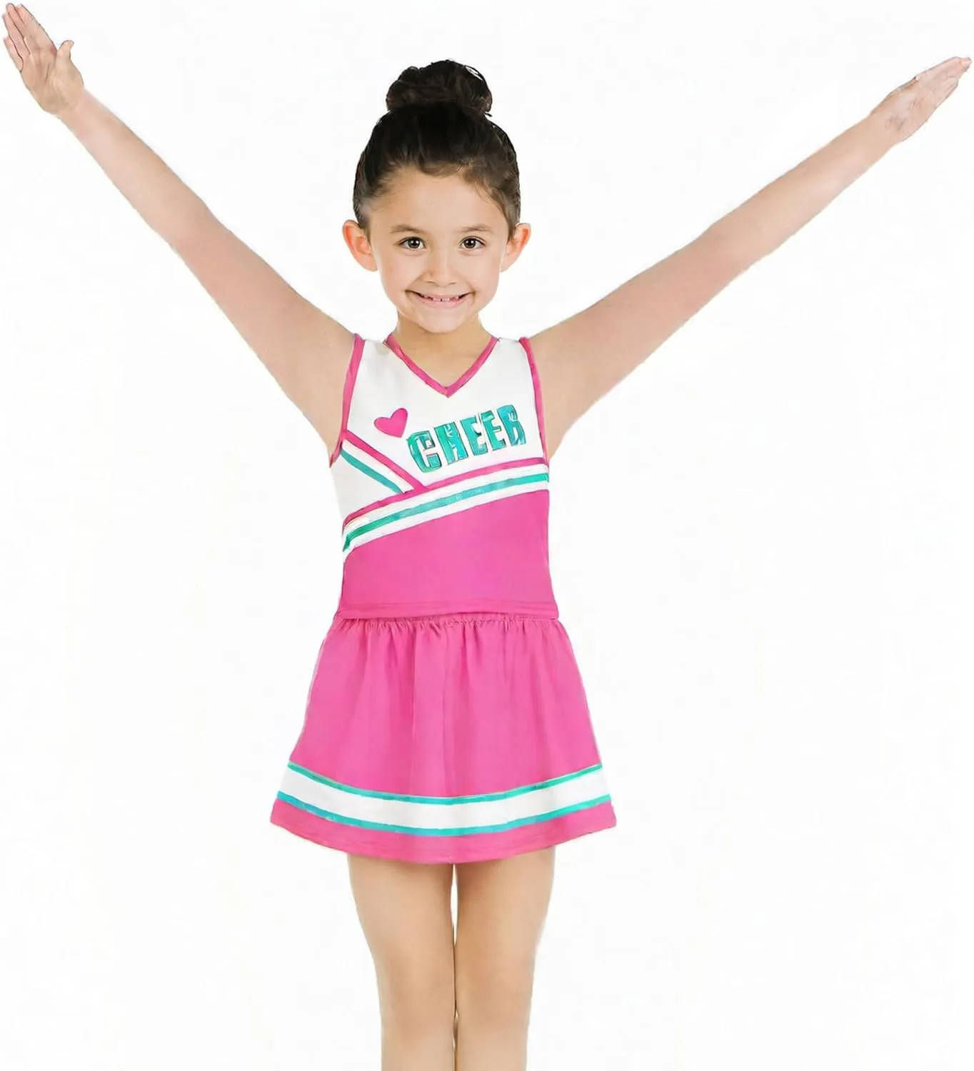 Danzcue Girls Sweetheart Cheerleader Uniform Costume, Cheerleading Uniform Outfit for Halloween Party Birthday Gift, Pink, X-Large