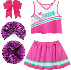 Danzcue Girls Sweetheart Cheerleader Uniform Costume, Cheerleading Uniform Outfit for Halloween Party Birthday Gift, Pink, X-Large