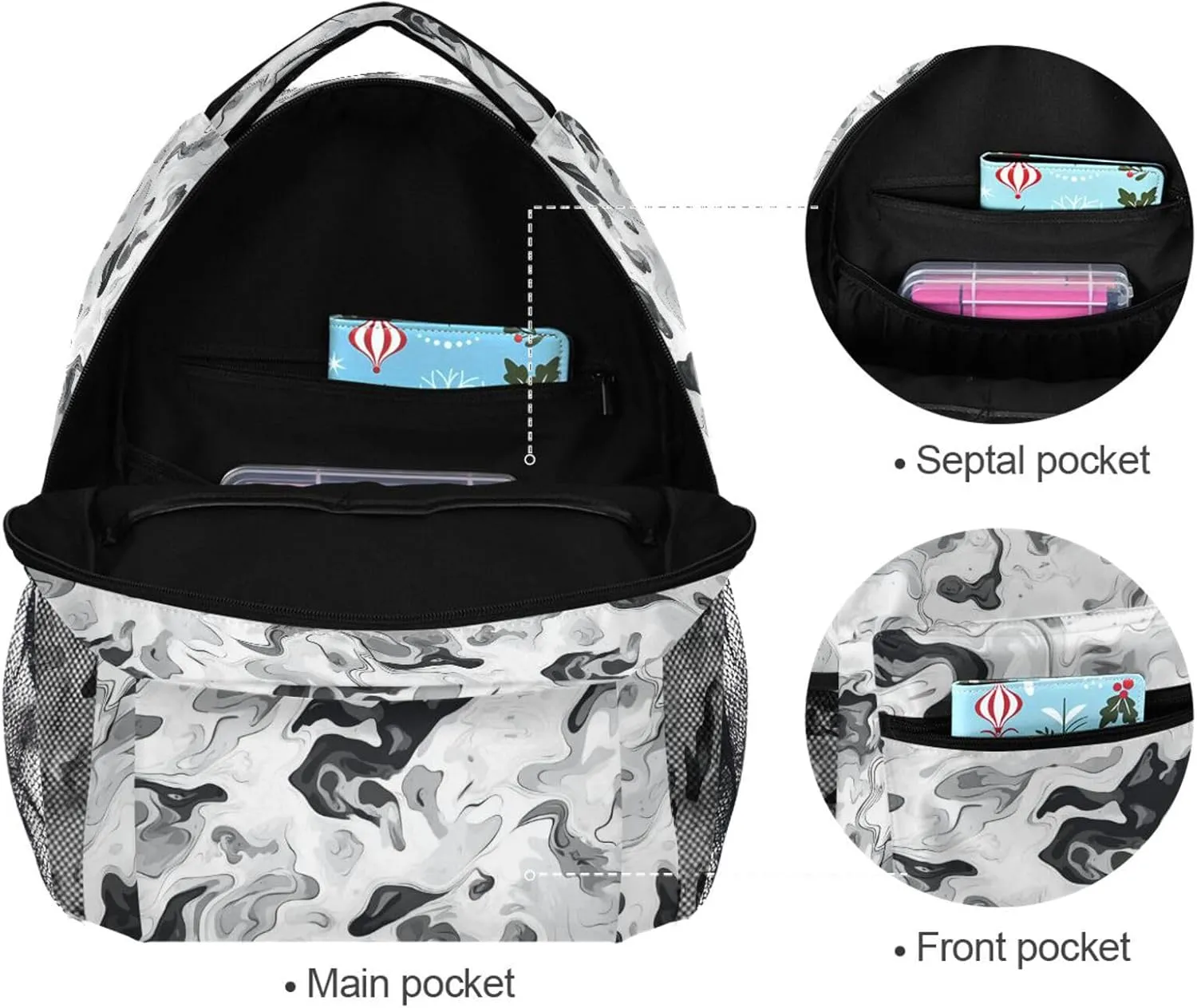 Day Backpack for Men and Women Fashion Laptop Bookbag with Chest Strap for Business Work College Travel Trip Camouflage White