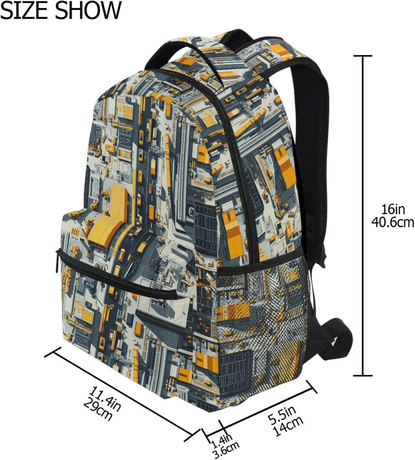 Day Backpack for Teenager Fashion Backpack With Water Bottle Pocket with Chest Strap for Business Work College Travel Trip Construction Scene Build Tall Buildings Bulldozer