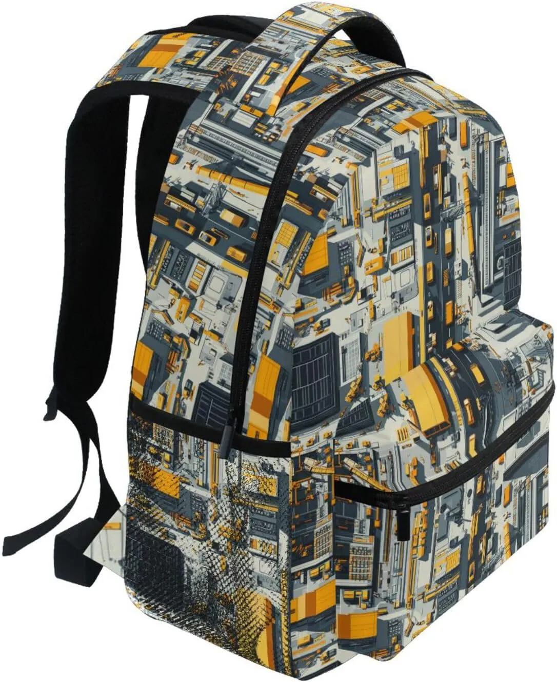Day Backpack for Teenager Fashion Backpack With Water Bottle Pocket with Chest Strap for Business Work College Travel Trip Construction Scene Build Tall Buildings Bulldozer