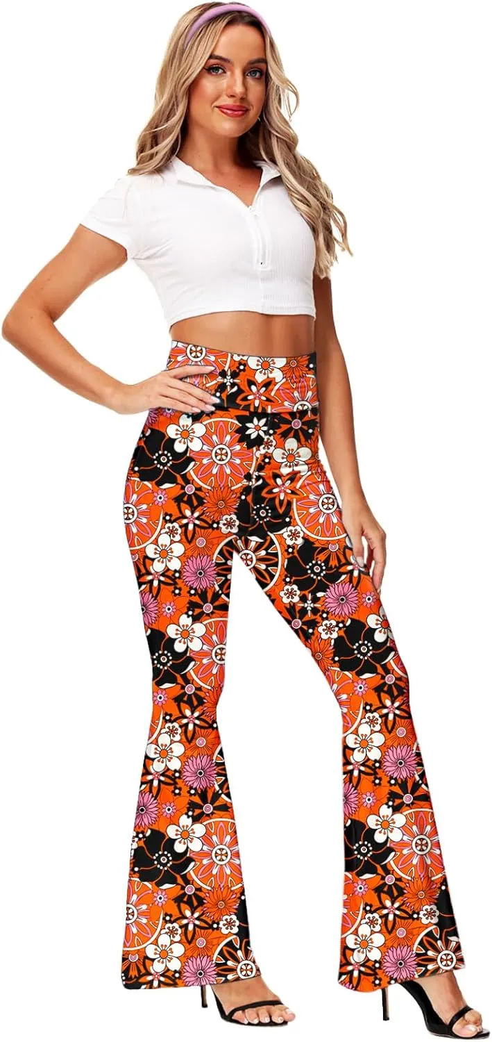 Deerose Women's High Waist Stretch Bell Bottom Slim-Fit Flare Leg Hippie Pants
