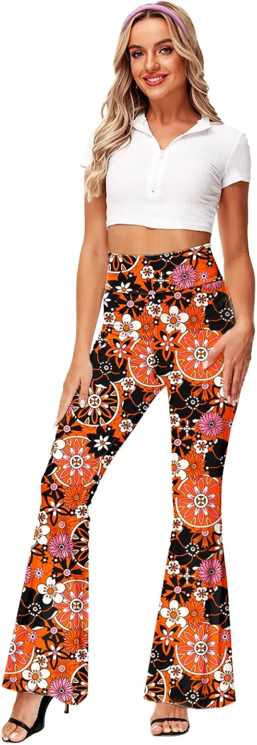 Deerose Women's High Waist Stretch Bell Bottom Slim-Fit Flare Leg Hippie Pants