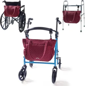 Delight Handmade Quilted Tote Bag with Large Insulated Compartment for Walkers, Rollators, Wheelchairs, Easily Hooks On & Off, with Bottle Holders, Glasses Pocket, Secure Pockets (Burgundy)
