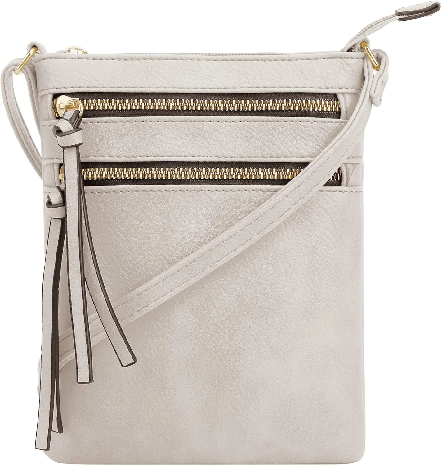 DELUXITY | Crossbody Purse Bag | Functional Multi Pocket Double Zipper Purse | Adjustable Strap | Medium Size Purse | Beige