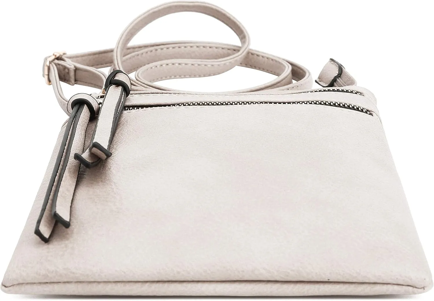 DELUXITY | Crossbody Purse Bag | Functional Multi Pocket Double Zipper Purse | Adjustable Strap | Medium Size Purse | Beige