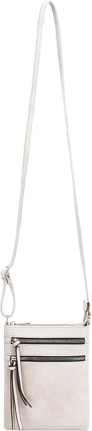 DELUXITY | Crossbody Purse Bag | Functional Multi Pocket Double Zipper Purse | Adjustable Strap | Medium Size Purse | Beige