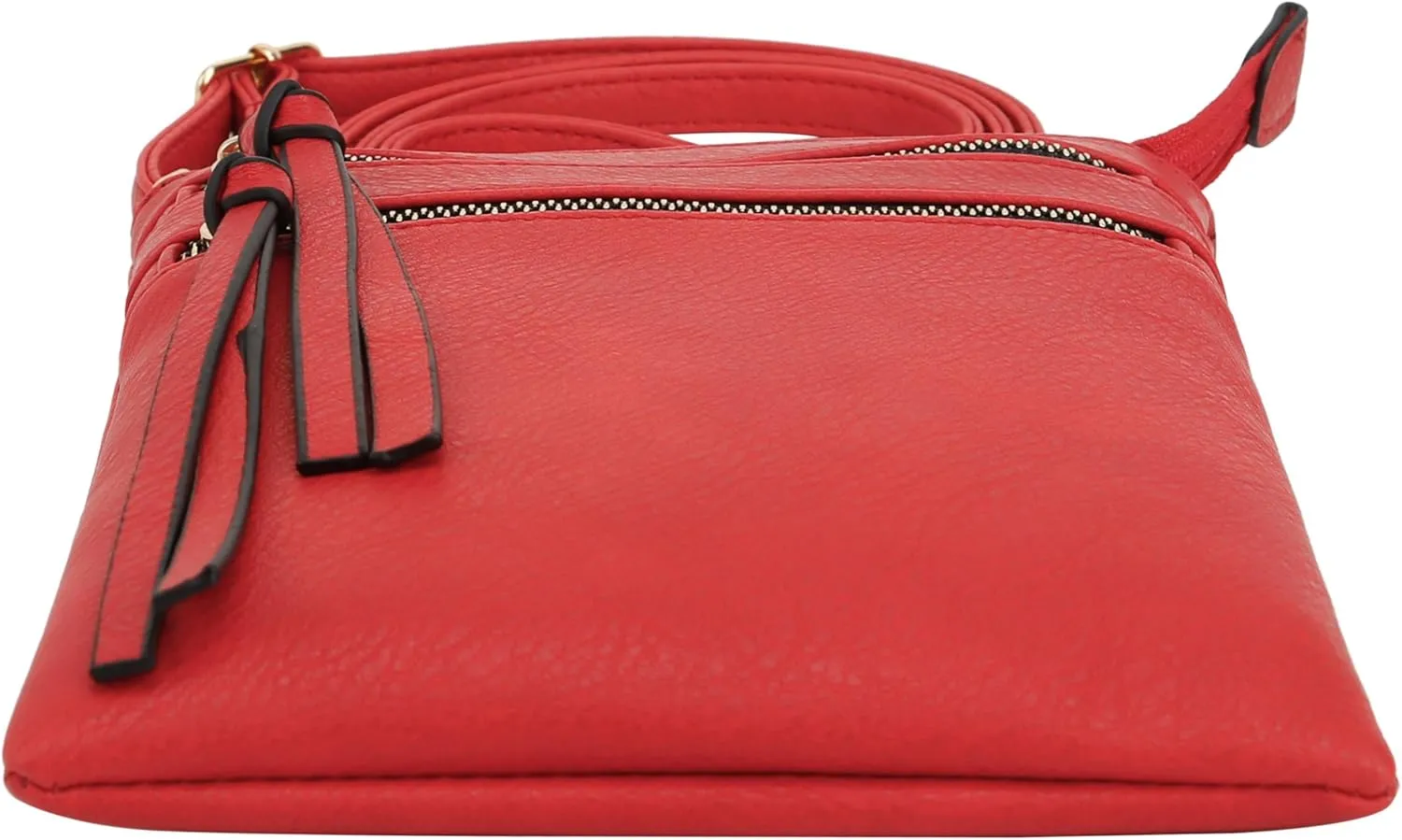 DELUXITY | Crossbody Purse Bag | Functional Multi Pocket Double Zipper Purse | Adjustable Strap | Medium Size Purse | Red