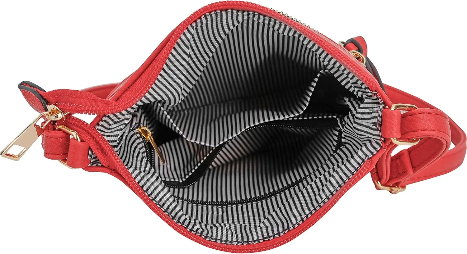 DELUXITY | Crossbody Purse Bag | Functional Multi Pocket Double Zipper Purse | Adjustable Strap | Medium Size Purse | Red