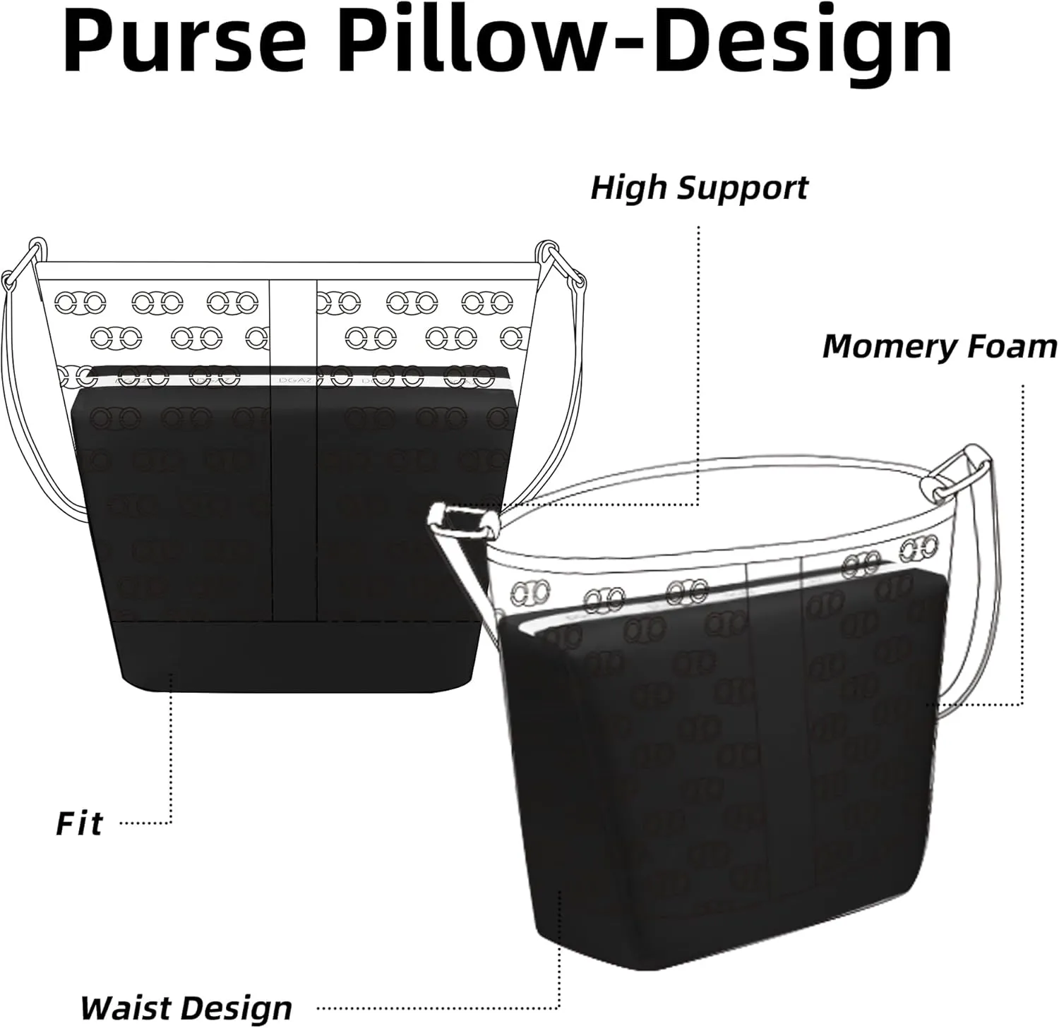 DGAZ Purse Pillow Shaper Insert for Celine Triomphe Canvas Bag, Silky Pillow Shaper for Luxury Handbags(Black,Medium)