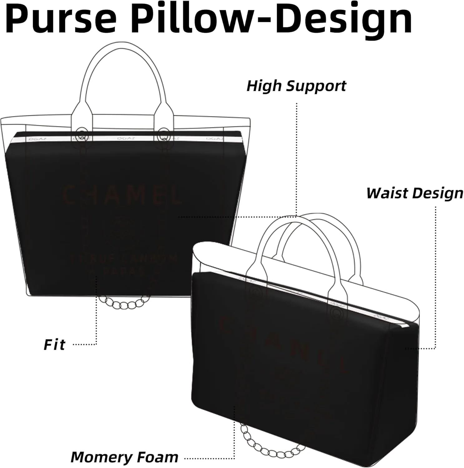 DGAZ Purse Pillow Shaper Insert for Chanel Deauville Canvas Bags, Silky Pillow Shaper for Luxury Handbags(Black,Small)
