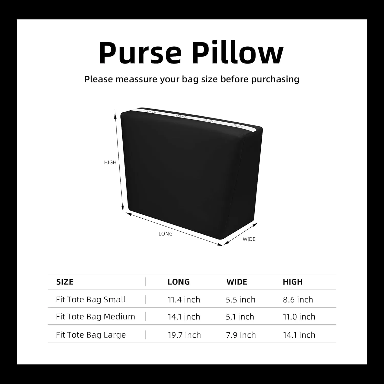 DGAZ Purse Pillow Shaper Insert for Chanel Deauville Canvas Bags, Silky Pillow Shaper for Luxury Handbags(Black,Small)