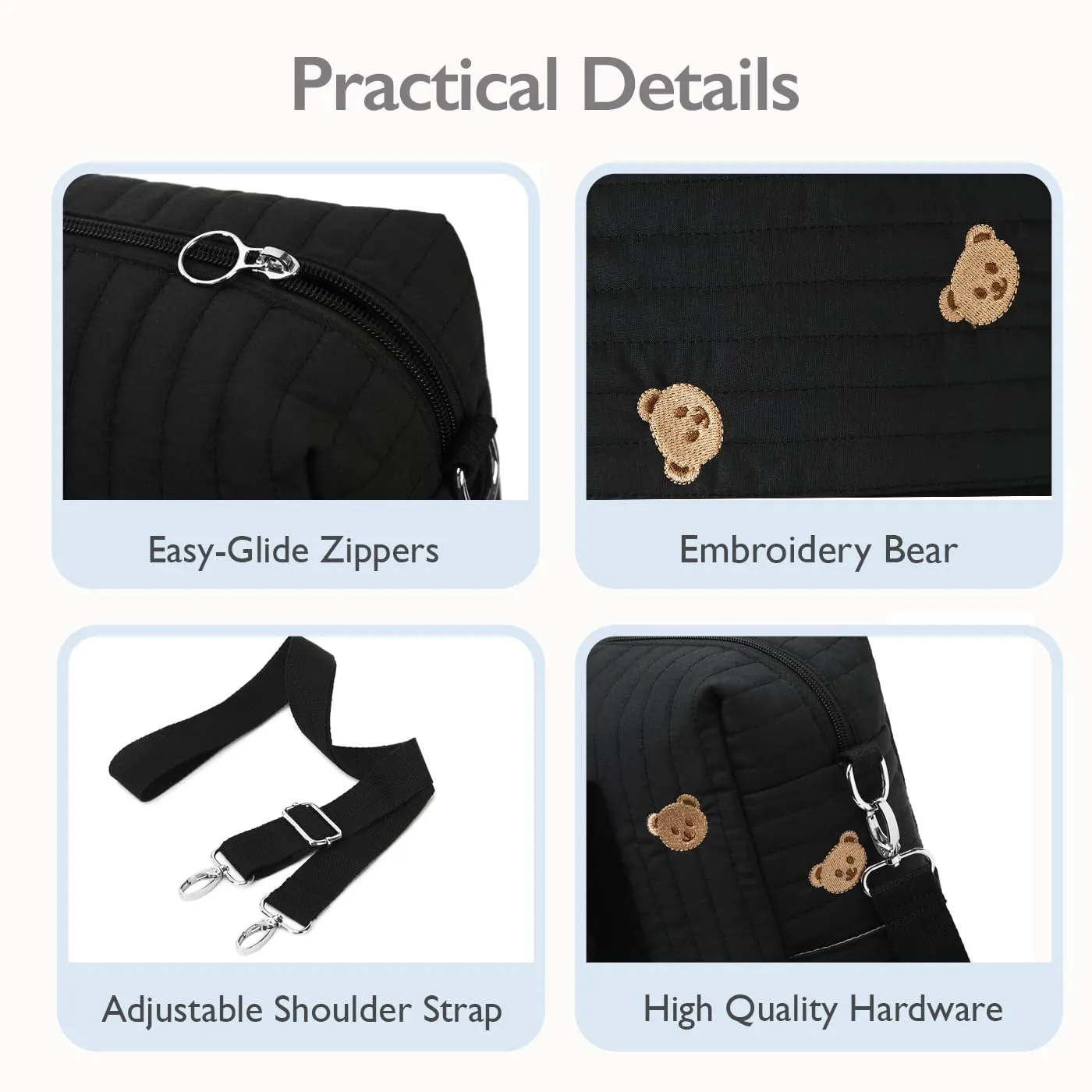 Diaper Bag Tote with Insulated Pockets and Stroller Hooks for Travel (Black-gold, Large)