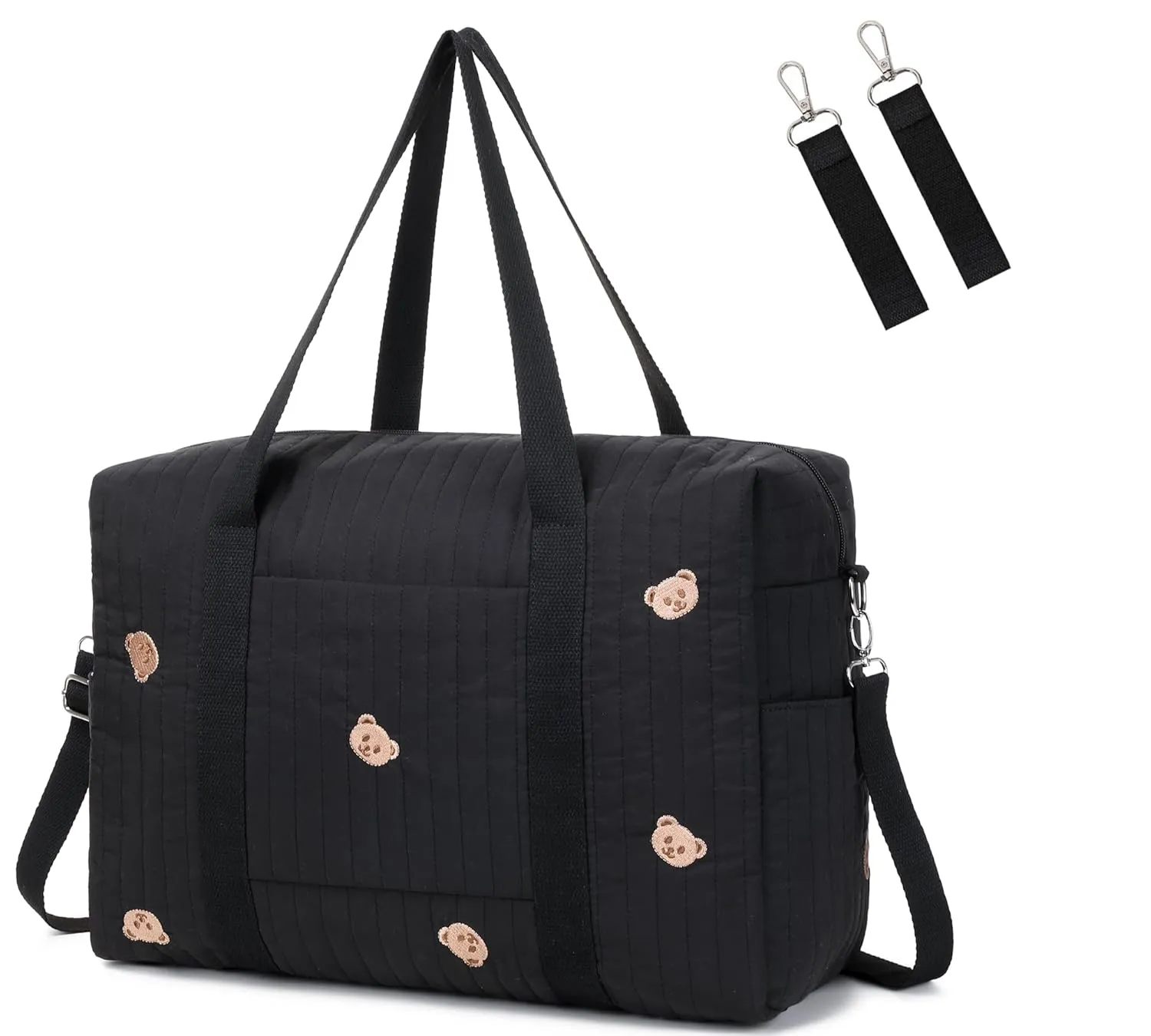 Diaper Bag Tote with Insulated Pockets and Stroller Hooks for Travel (Black-gold, Large)
