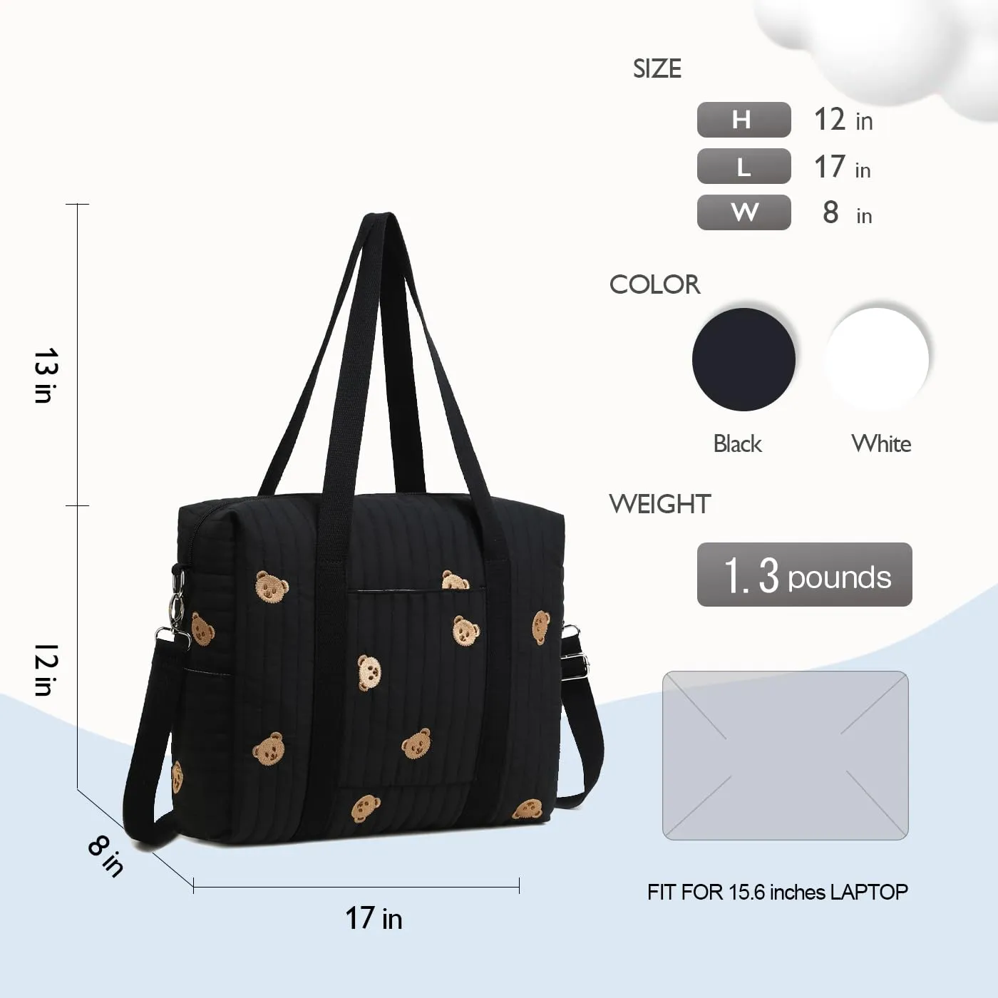 Diaper Bag Tote with Insulated Pockets and Stroller Hooks for Travel (Black-gold, Large)