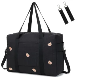 Diaper Bag Tote with Insulated Pockets and Stroller Hooks for Travel (Black-gold, Large)