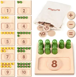 DINORUN Educational Toys for 3 4 5 Year Old Boy Girls Gifts - Preschool Learning Math and Numbers for Toddler 3  - Math Manipulatives for Kids 3-6 - Montessori Wooden Counting Peg Board Materials