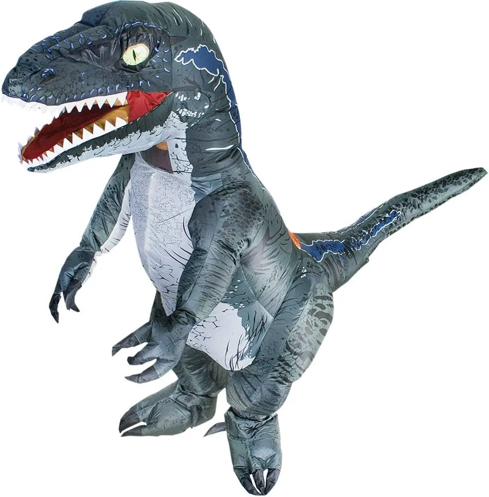 Dinosaur Costume Adult Inflatable Raptor Onesies Blow Up Velociraptor T-rex Dino Full Body Halloween Costume For Men Women Grey