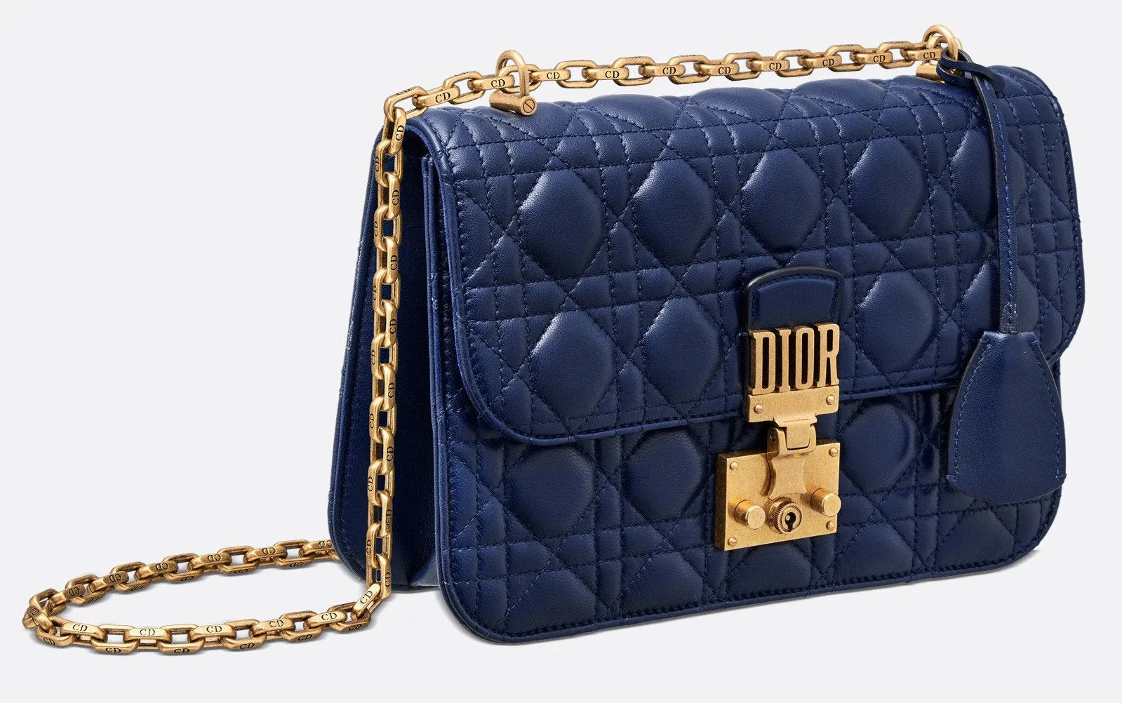 Dioraddict Flap Bag In Cannage Lambskin Leather, Blue