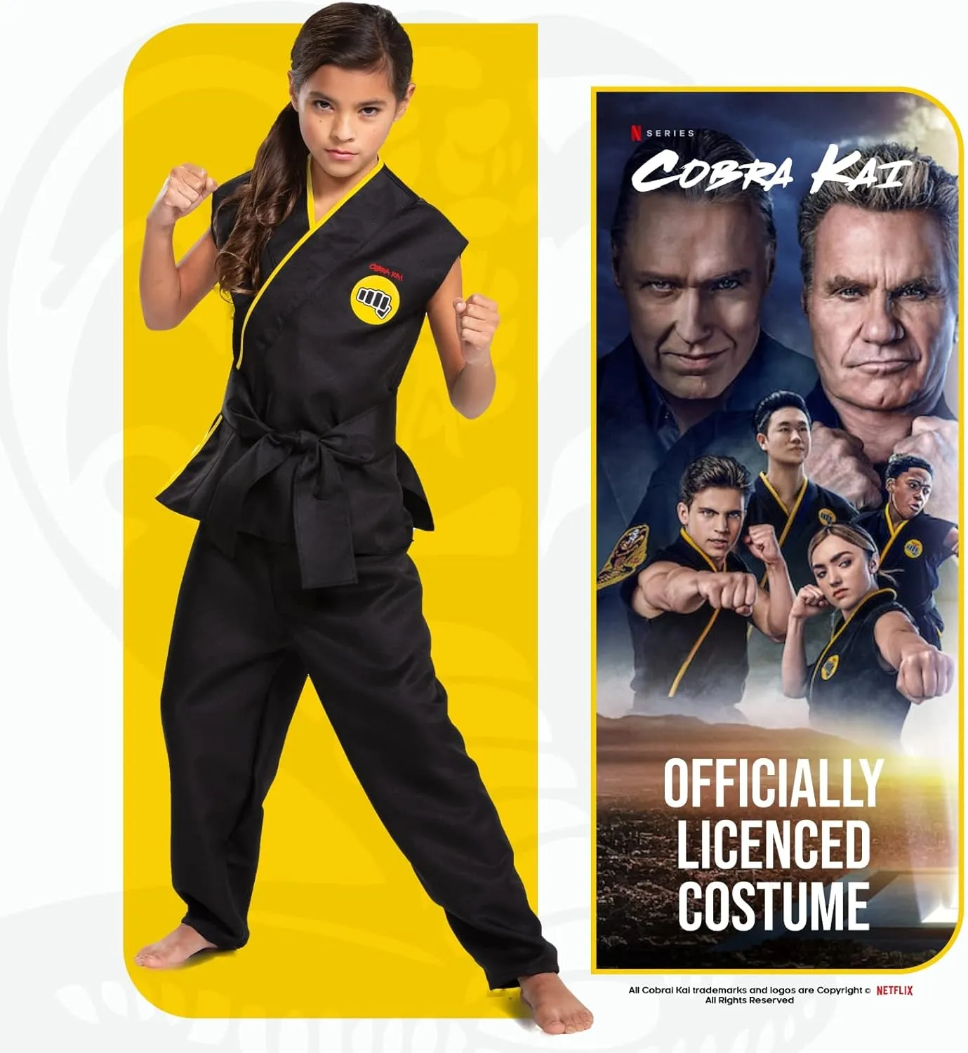 Disguise Cobra Kai Costume For Kids, Official Cobra Kai Costume Kids Gi With Black Belt
