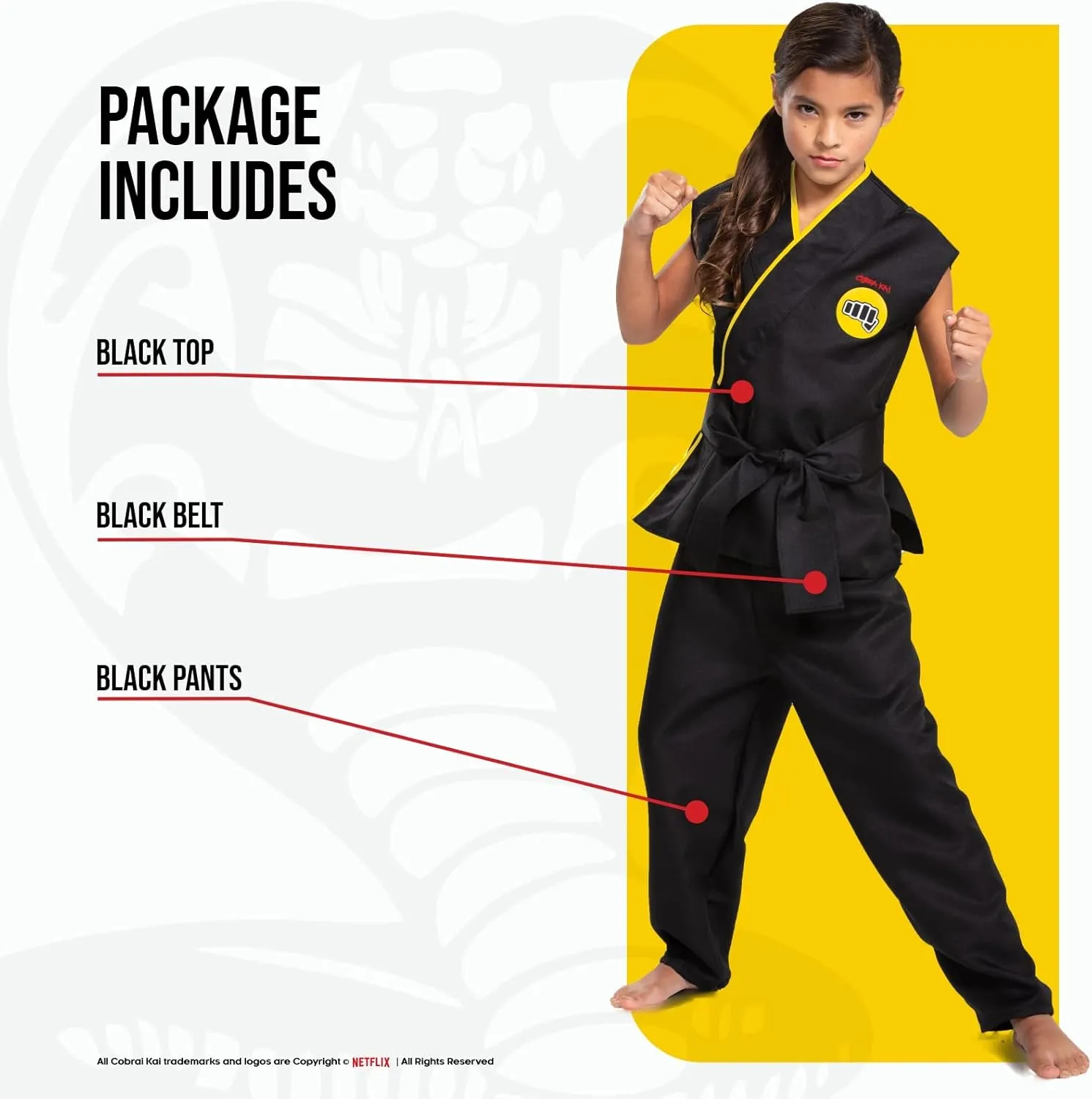 Disguise Cobra Kai Costume For Kids, Official Cobra Kai Costume Kids Gi With Black Belt