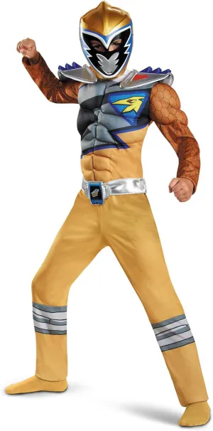 Disguise Gold Power Rangers Dino Charge Classic Muscle Costume for Boys with Mask, Small (4-6)