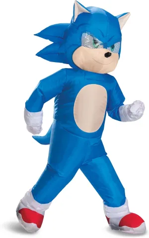 Disguise Sonic Inflatable Kids Costume, Official Sonic Move 3 Inflating Costume with Fan, One Size Child