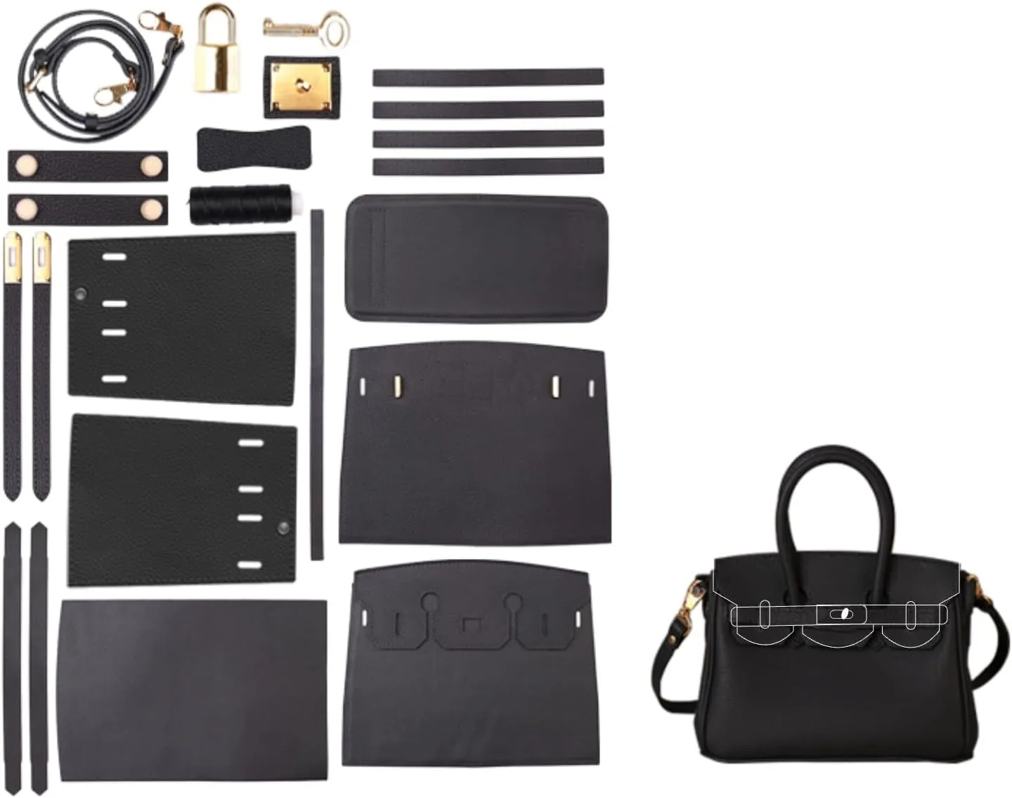 DIY Full-Grain Leather Crossbody Bag Kit, Personalized Designer Handbag for Women, Perfect Holiday Gift, Handmade Shoulder Bag Sewing Kit for Ladies. (Black)