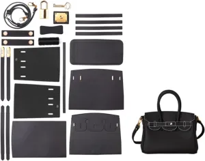 DIY Full-Grain Leather Crossbody Bag Kit, Personalized Designer Handbag for Women, Perfect Holiday Gift, Handmade Shoulder Bag Sewing Kit for Ladies. (Black)