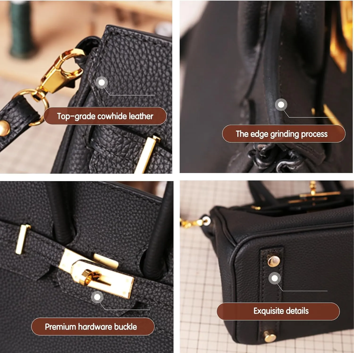 DIY Full-Grain Leather Crossbody Bag Kit, Personalized Designer Handbag for Women, Perfect Holiday Gift, Handmade Shoulder Bag Sewing Kit for Ladies. (Black)
