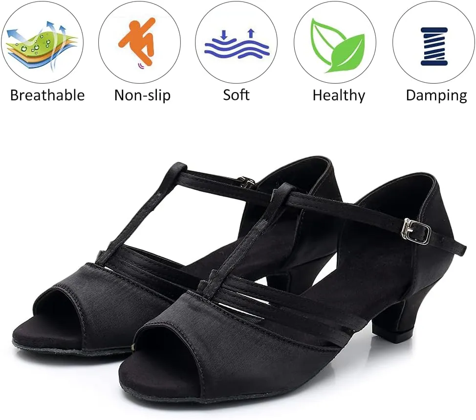 DKZSYIM Women's Satin Latin Dance Shoes Professional Ballroom Salsa Practice Performance Dancing Shoes,Model XGG-Women