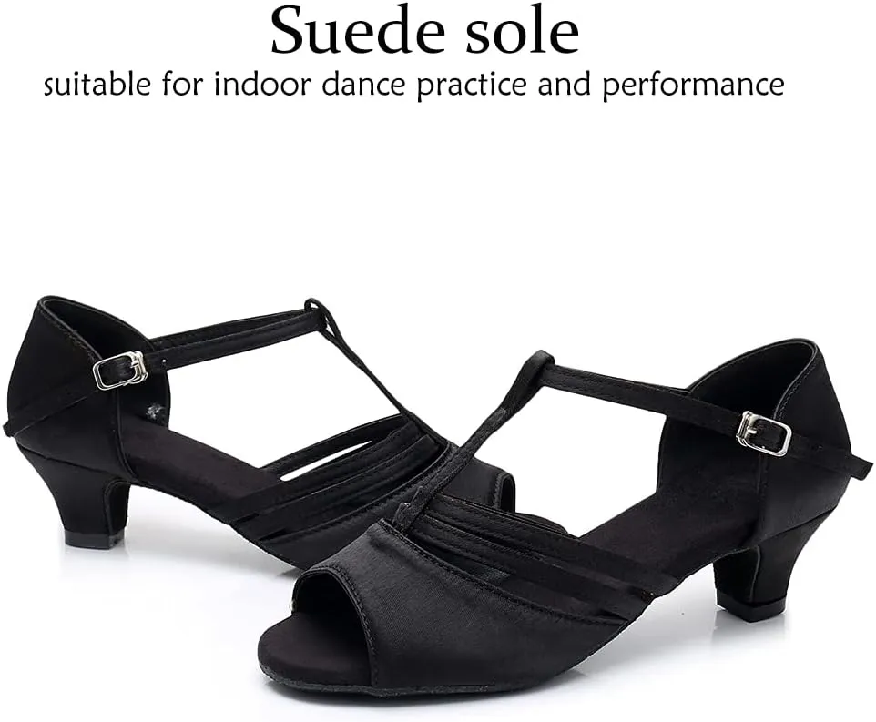 DKZSYIM Women's Satin Latin Dance Shoes Professional Ballroom Salsa Practice Performance Dancing Shoes,Model XGG-Women