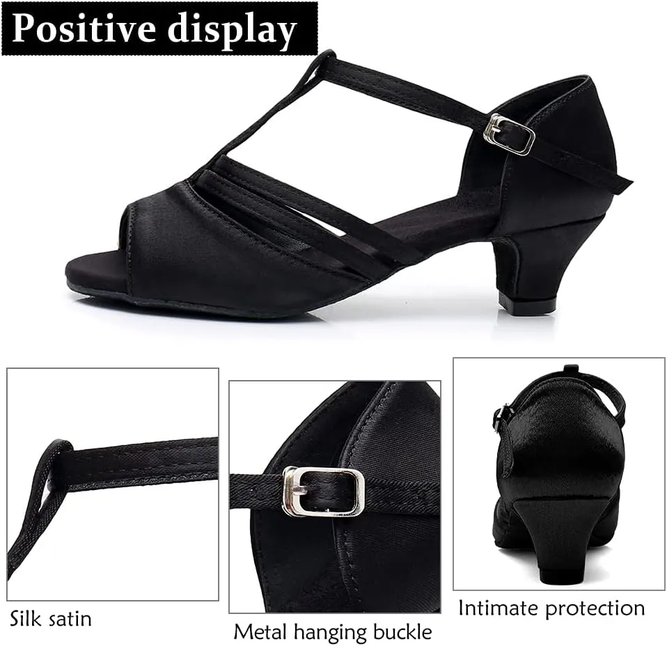 DKZSYIM Women's Satin Latin Dance Shoes Professional Ballroom Salsa Practice Performance Dancing Shoes,Model XGG-Women
