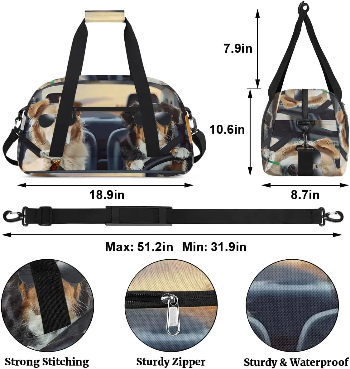 Dog Theme Gym Bag Sports Duffle Bag Weekend Sleepover Duffel Bags Small Travel Tote for Overnight Workout Gymnastics Dance Ballet