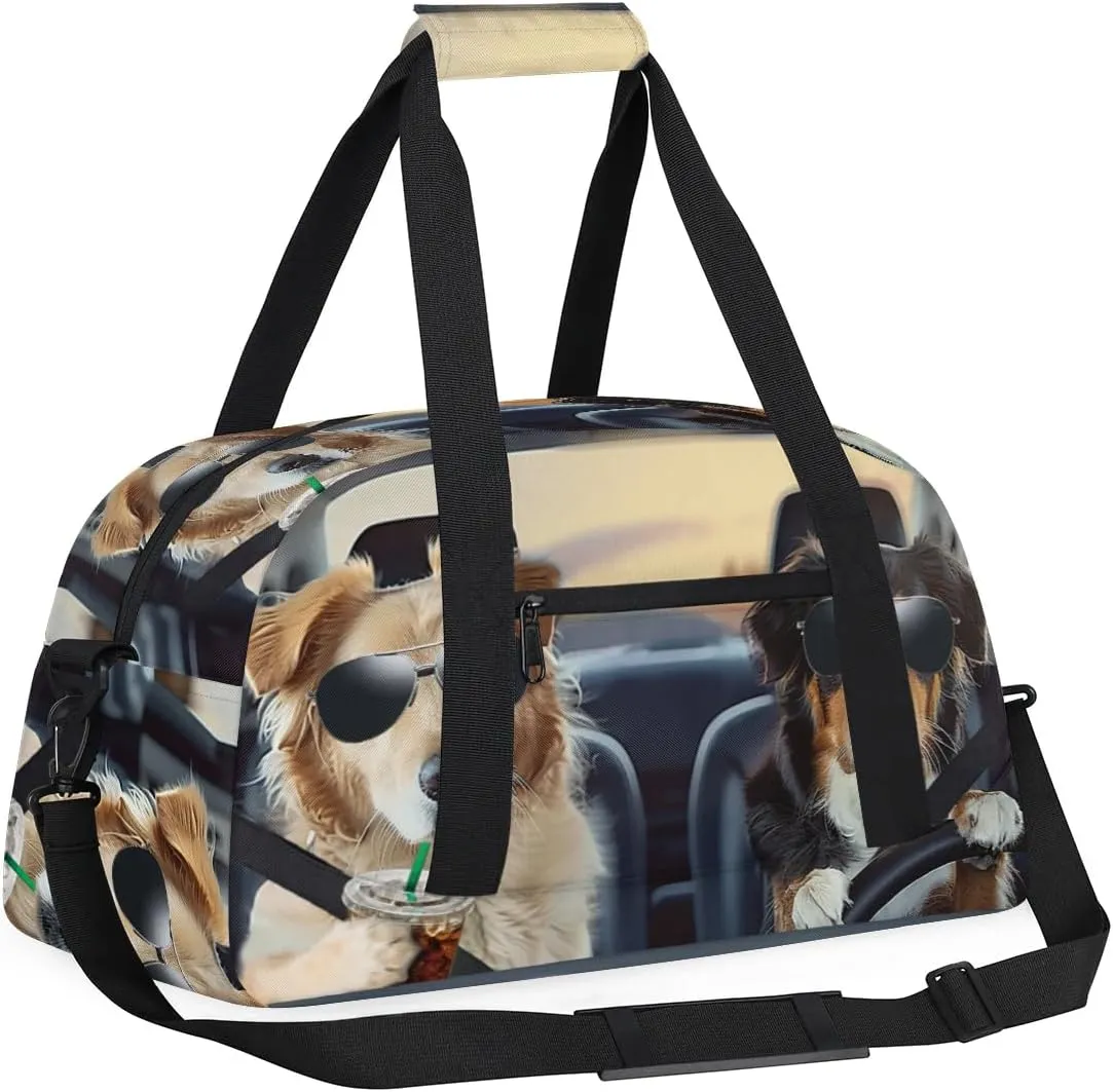 Dog Theme Gym Bag Sports Duffle Bag Weekend Sleepover Duffel Bags Small Travel Tote for Overnight Workout Gymnastics Dance Ballet