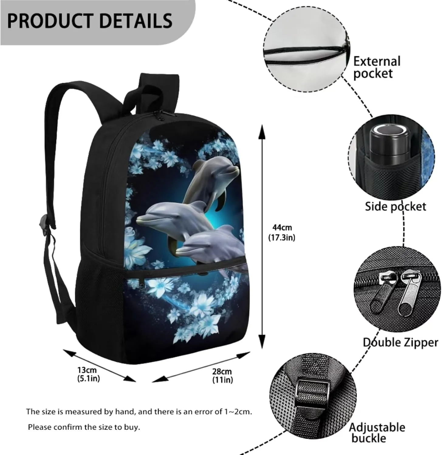 Dolphin School Backpack Set Cute Bookbags for Girls Middle School Bag with Lunch Box Pencil Case Set of 3 Elementary Preschool Back Packs Satchel for Child Boys School Supplies