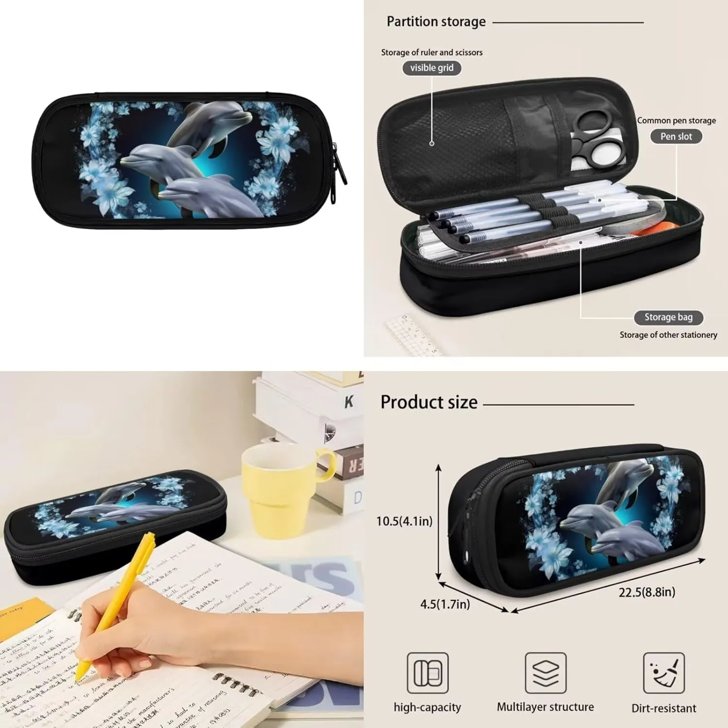 Dolphin School Backpack Set Cute Bookbags for Girls Middle School Bag with Lunch Box Pencil Case Set of 3 Elementary Preschool Back Packs Satchel for Child Boys School Supplies