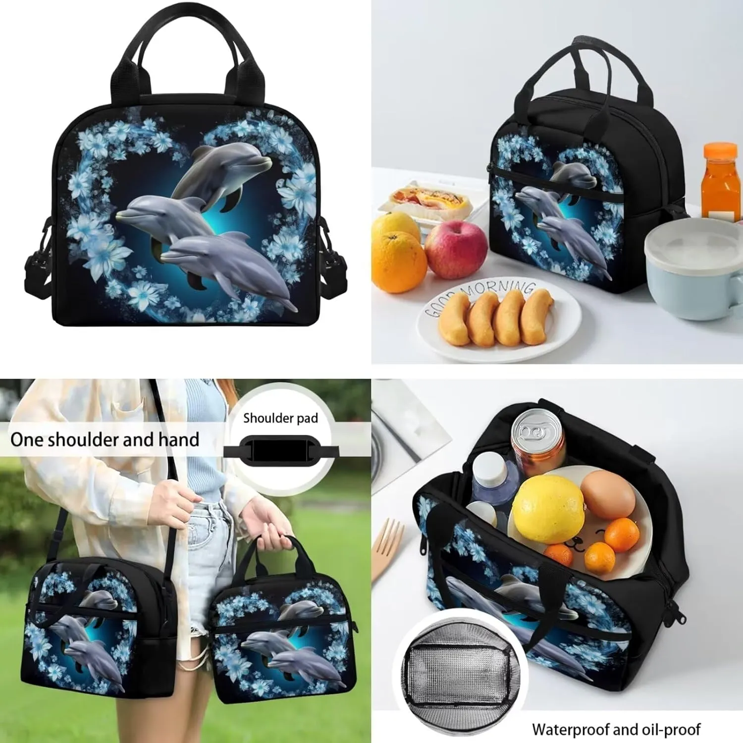 Dolphin School Backpack Set Cute Bookbags for Girls Middle School Bag with Lunch Box Pencil Case Set of 3 Elementary Preschool Back Packs Satchel for Child Boys School Supplies