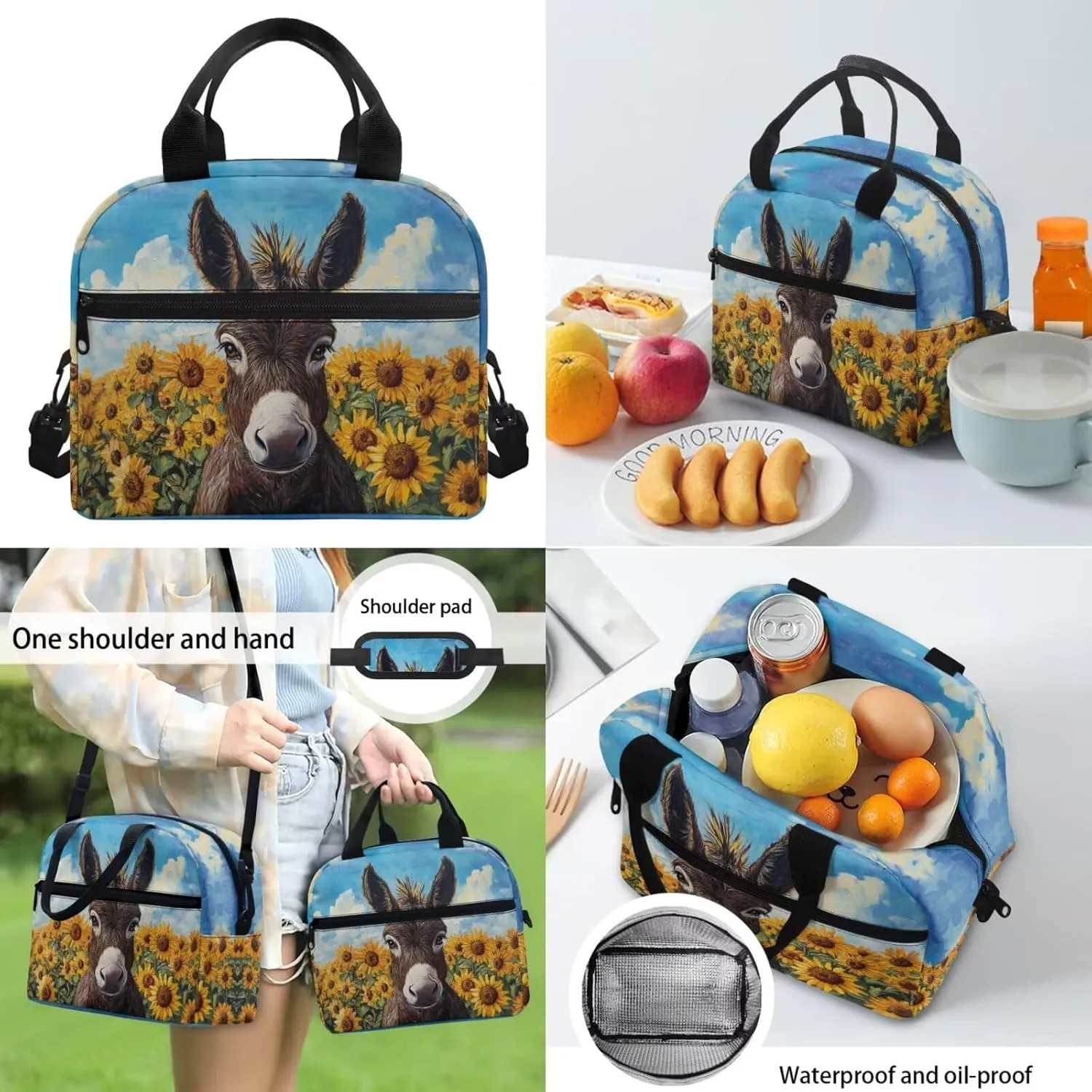 Donkey Boys Backpack with Lunch Box 3-5 5-7 Sunflower Bookbag Lunch Bag Pencil Pen Case Back to School Bag Kids Book Bag 3 In 1 Student Daycare Satchel Bag